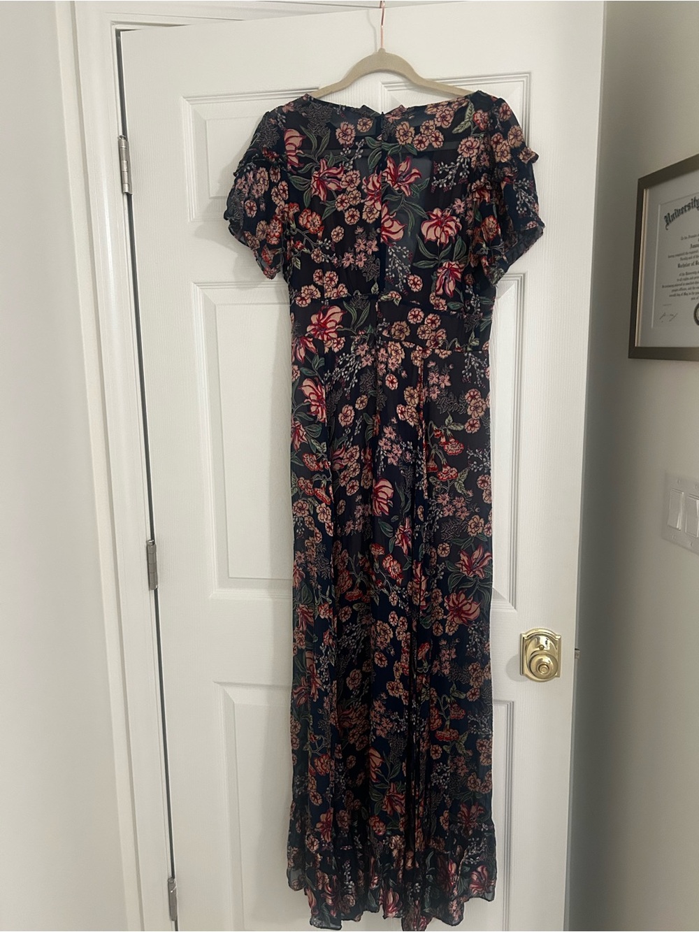 For Love & Lemons Navy Maxi Dress with Pink and Green Floral Print - Picture 3 of 4
